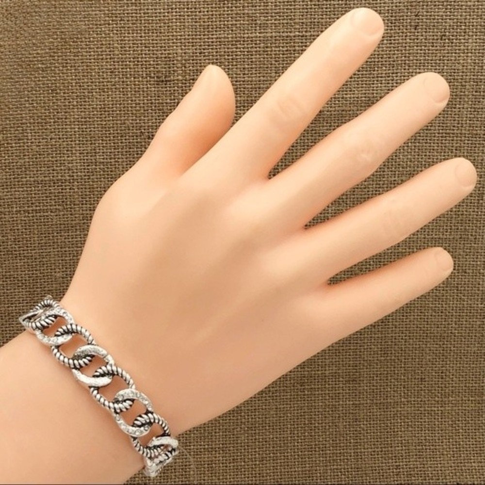🌼 Silver Chain Look Rhinestone Stretch Bracelet - Picture 2 of 2